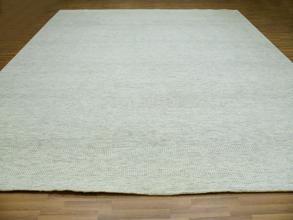Modern / Contemporary hand-knotted wool rug in Ivory, 14'1" x 14'2", SKU O079974