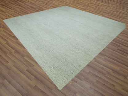 Ivory 14'1" x 14'2" Modern and Contemporary Hand knotted Wool Rug - Sku: O079974