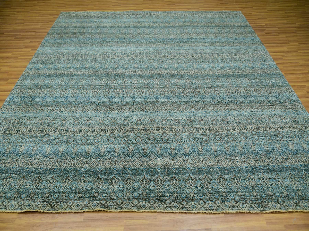 Modern / Contemporary hand-knotted wool rug in Blue, 9'10" x 9'11", SKU O079992