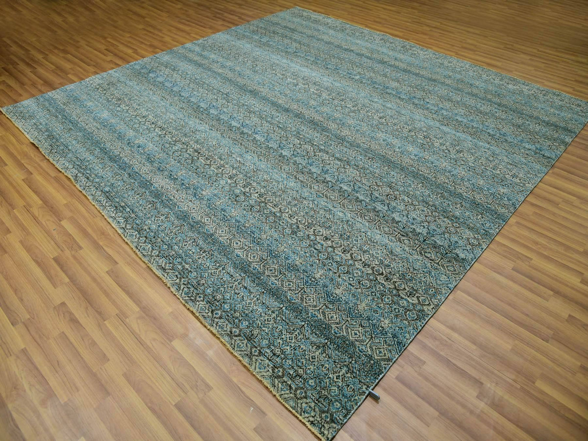 Modern / Contemporary hand-knotted wool rug in Blue, 9'10" x 9'11", SKU O079992