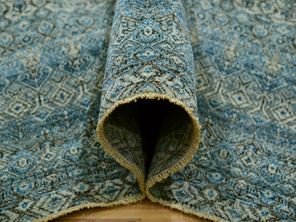 Modern / Contemporary hand-knotted wool rug in Blue, 9'10" x 9'11", SKU O079992