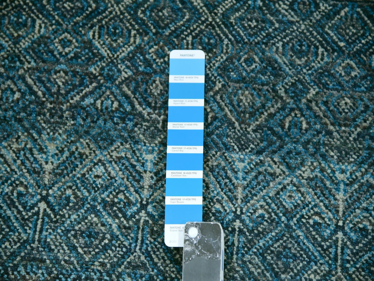 Modern / Contemporary hand-knotted wool rug in Blue, 11'11" x 11'11", SKU O079995