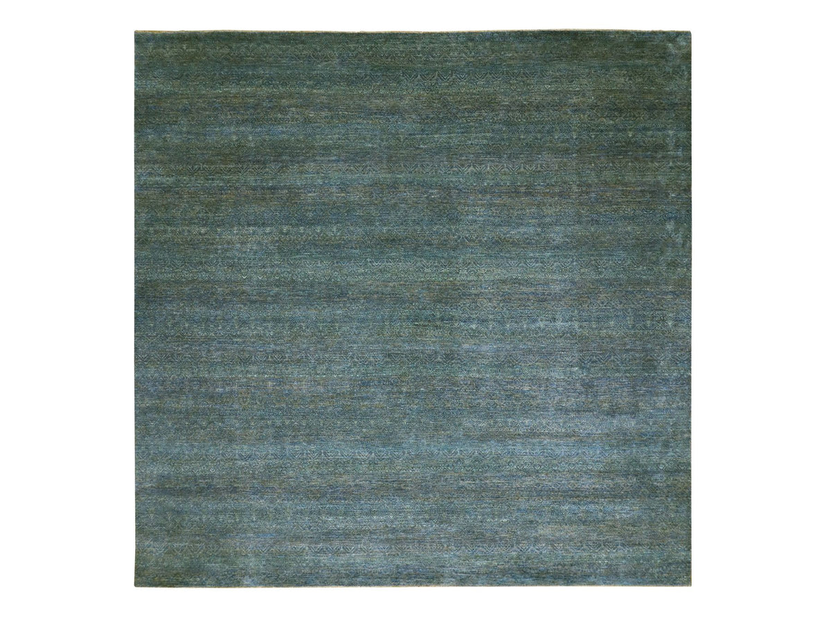 Modern / Contemporary hand-knotted wool rug in Green, 12'0" x 12'0", SKU O079996