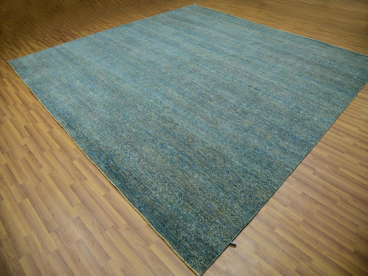 Modern / Contemporary hand-knotted wool rug in Green, 12'0" x 12'0", SKU O079996
