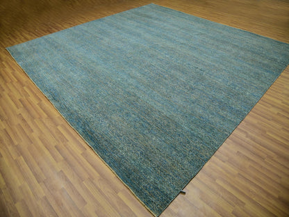 Modern / Contemporary hand-knotted wool rug in Green, 12'0" x 12'0", SKU O079996