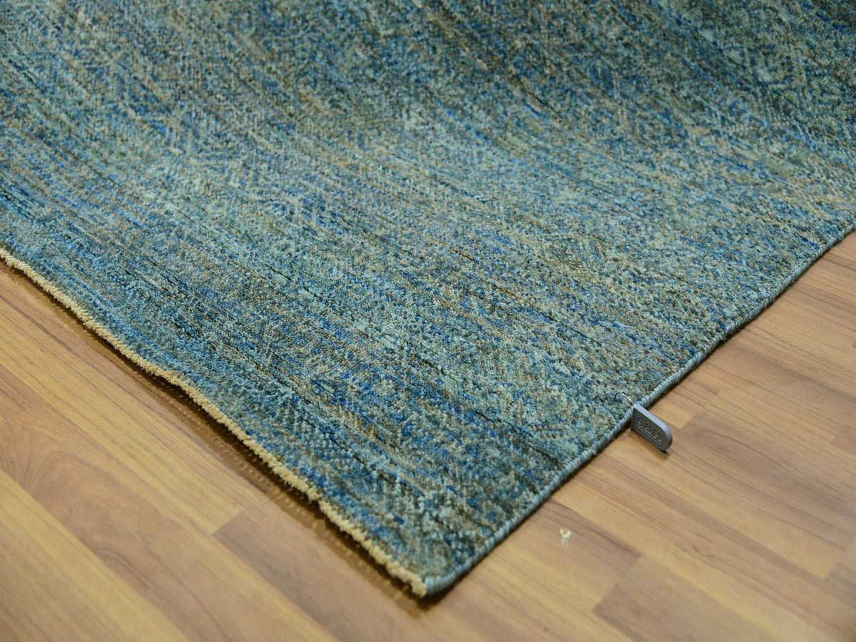 Modern / Contemporary hand-knotted wool rug in Green, 12'0" x 12'0", SKU O079996