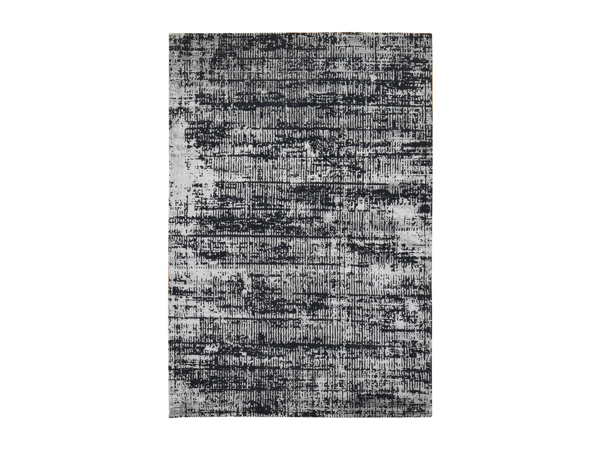 Modern / Contemporary hand-knotted wool/silk rug in Black, 5'10" x 9' — SKU O080033