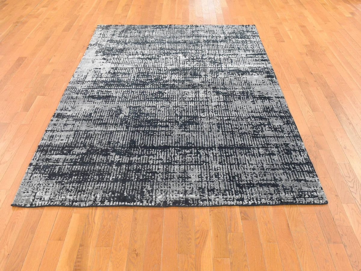 Modern / Contemporary hand-knotted wool/silk rug in Black, 5'10" x 9' — SKU O080033 (view 2)