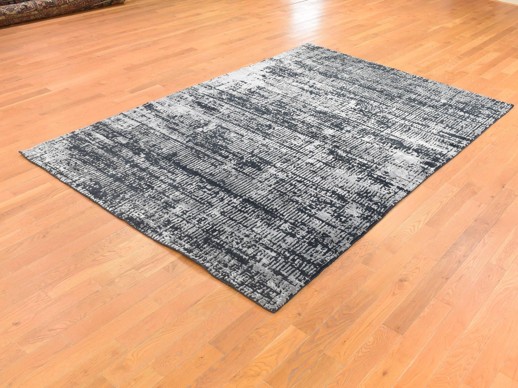 Modern / Contemporary hand-knotted wool/silk rug in Black, 5'10" x 9' — SKU O080033 (view 3)