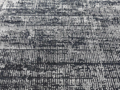 Modern / Contemporary hand-knotted wool/silk rug in Black, 5'10" x 9' — SKU O080033 (view 8)