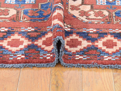 Red 4'0" x 6'8" Tribal Hand knotted Wool Rug - Sku: O080045