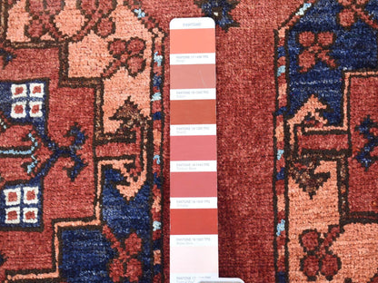 Red 4'0" x 6'8" Tribal Hand knotted Wool Rug - Sku: O080045