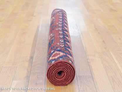 Red 4'0" x 6'8" Tribal Hand knotted Wool Rug - Sku: O080045
