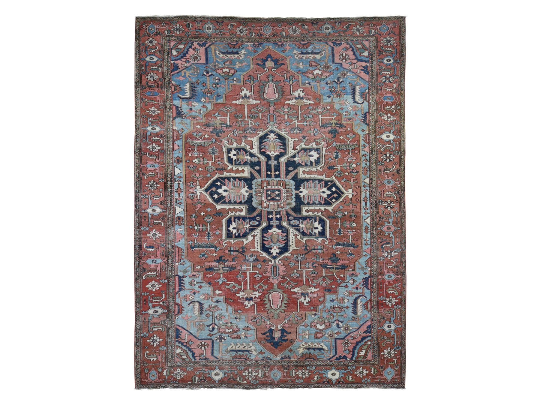 Heriz Antique hand-knotted wool rug in Red & Terracotta Red, 8'7" x 12' — SKU O080052