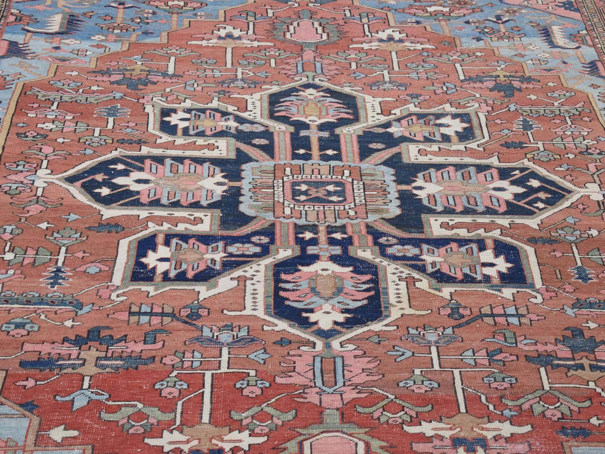 Heriz Antique hand-knotted wool rug in Red & Terracotta Red, 8'7" x 12' — SKU O080052 (view 6)