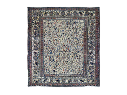 Ivory 14'3" x 15'7" Antique Hand knotted Wool Rug - Sku: O080055