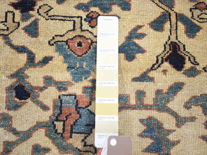 Ivory 14'3" x 15'7" Antique Hand knotted Wool Rug - Sku: O080055