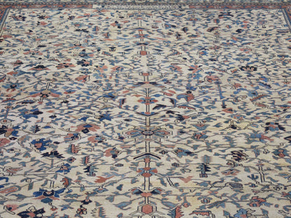 Ivory 14'3" x 15'7" Antique Hand knotted Wool Rug - Sku: O080055