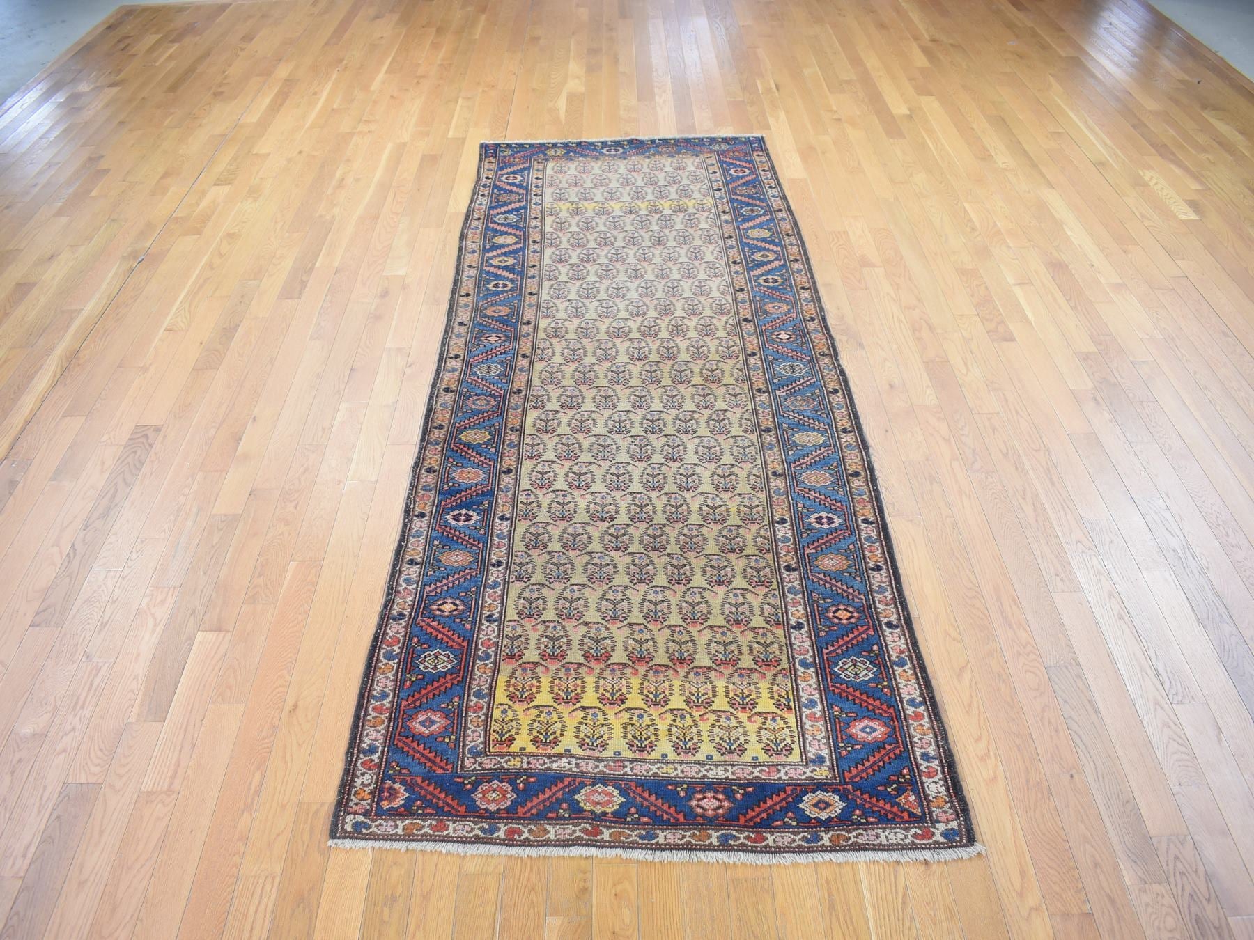Yellow 4'0" x 10'3" Antique Hand knotted Wool Rug - Sku: O080058