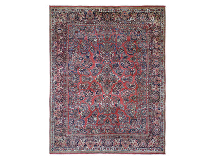 Red 7'10" x 9'10" Antique Hand knotted Wool Rug - Sku: O080064