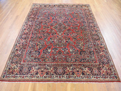 Red 7'10" x 9'10" Antique Hand knotted Wool Rug - Sku: O080064
