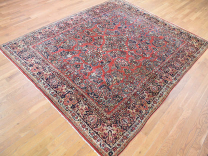 Red 7'10" x 9'10" Antique Hand knotted Wool Rug - Sku: O080064