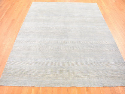 Grey 8'1" x 9'10" Modern / Contemporary Hand knotted Wool/Silk Rug - Sku: O080065