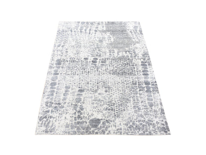 Modern / Contemporary hand-knotted wool/silk rug in Ivory, 4' x 6' — SKU O080077
