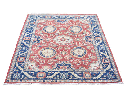 Red 5'0" x 6'6" Oushak / Peshawar Hand knotted Wool Rug - Sku: O080078