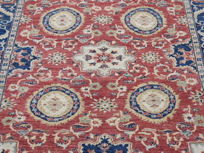 Red 5'0" x 6'6" Oushak / Peshawar Hand knotted Wool Rug - Sku: O080078