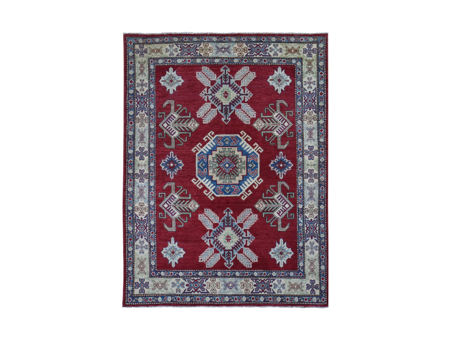 Kazak Kazak hand-knotted wool rug in Red & Ivory, 5'3" x 7'1" — SKU O080083