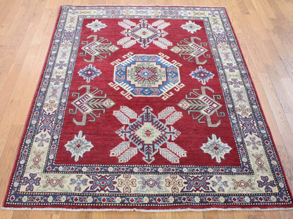 Red 5'3" x 7'1" Tribal Hand knotted Wool Rug - Sku: O080083