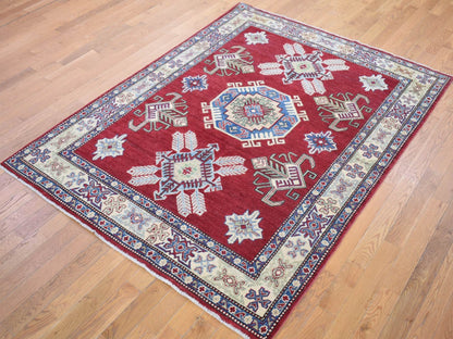 Red 5'3" x 7'1" Tribal Hand knotted Wool Rug - Sku: O080083