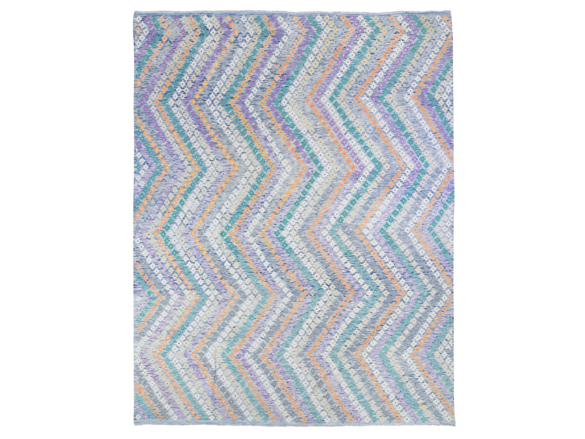 Kilim Tribal & Geometric hand-knotted wool rug in Blue, 10'3" x 13'2" — SKU O080085