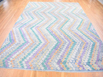 Kilim Tribal & Geometric hand-knotted wool rug in Blue, 10'3" x 13'2" — SKU O080085 (view 2)