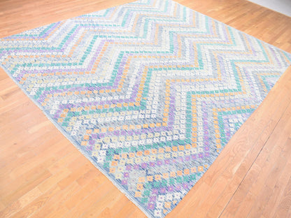 Kilim Tribal & Geometric hand-knotted wool rug in Blue, 10'3" x 13'2" — SKU O080085 (view 3)