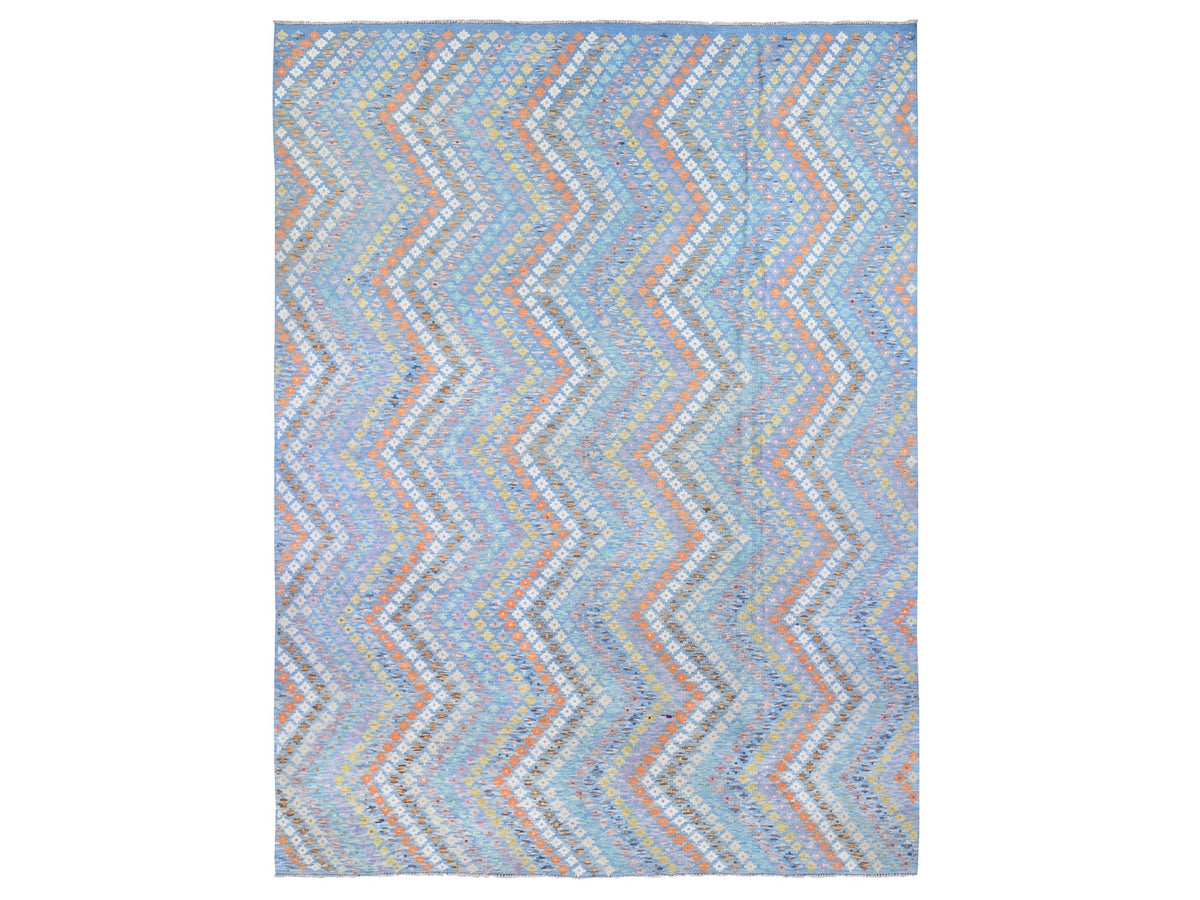 Kilim Tribal & Geometric hand-knotted wool rug in Blue, 10'3" x 13'3" — SKU O080086