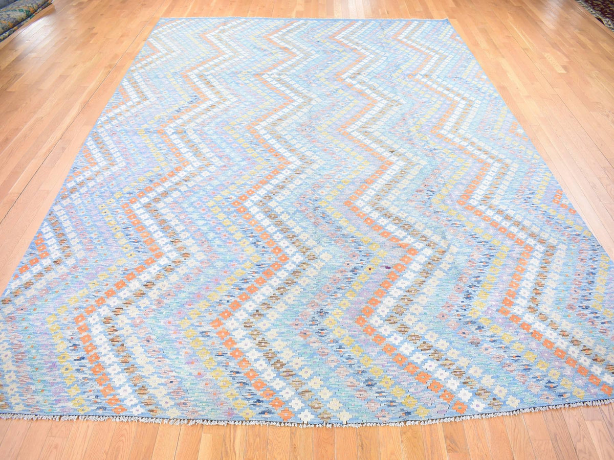 Kilim Tribal & Geometric hand-knotted wool rug in Blue, 10'3" x 13'3" — SKU O080086 (view 2)