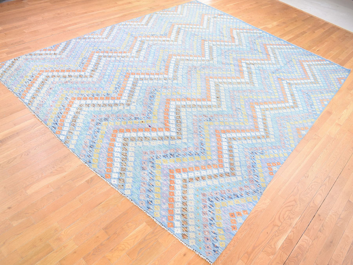 Kilim Tribal & Geometric hand-knotted wool rug in Blue, 10'3" x 13'3" — SKU O080086 (view 3)