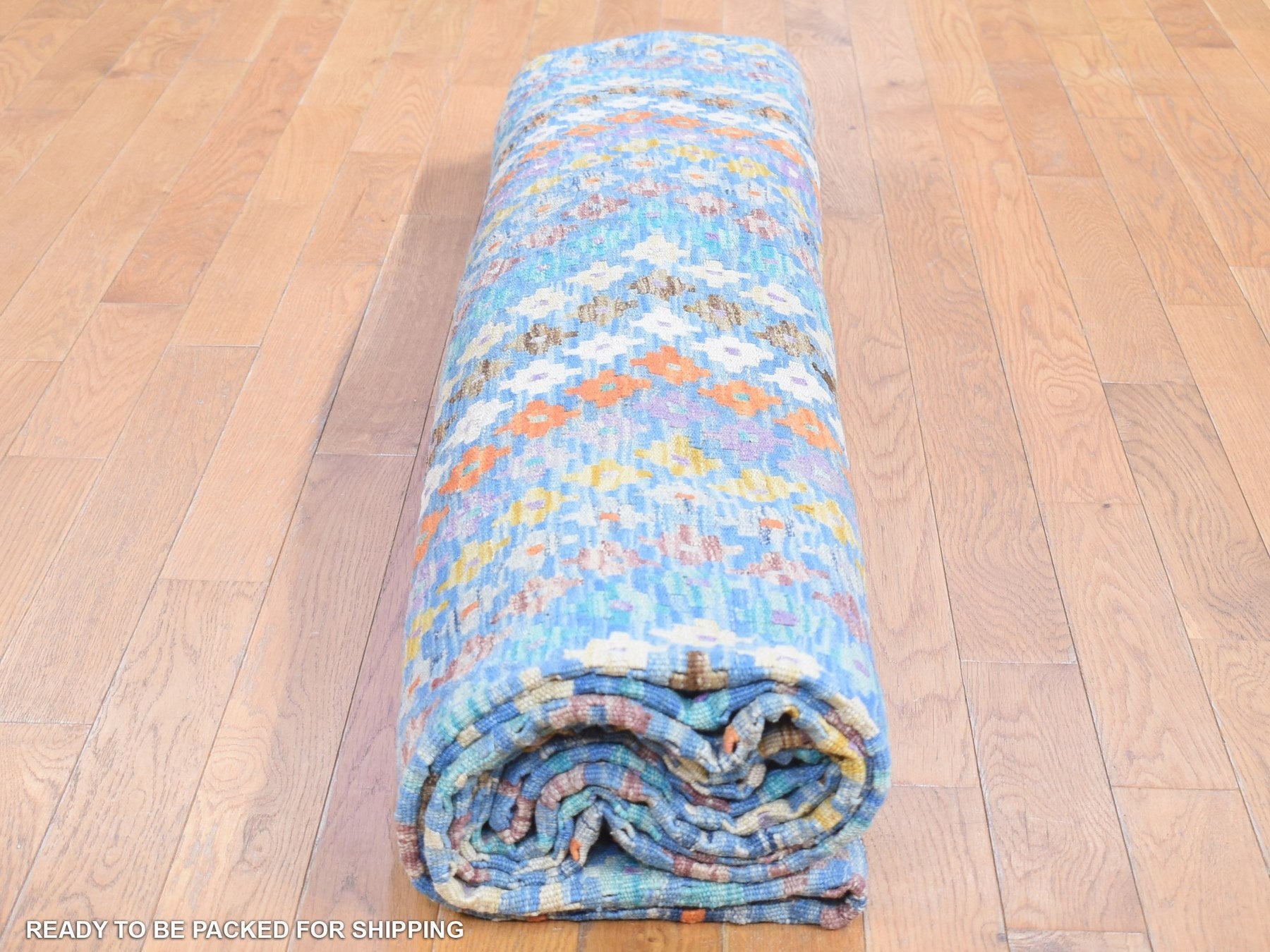 Kilim Tribal & Geometric hand-knotted wool rug in Blue, 10'3" x 13'3" — SKU O080086 (view 7)