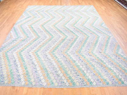 Grey 10'3" x 13'5" Tribal & Geometric Hand knotted Wool Rug - Sku: O080087