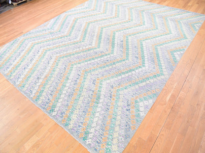 Grey 10'3" x 13'5" Tribal & Geometric Hand knotted Wool Rug - Sku: O080087