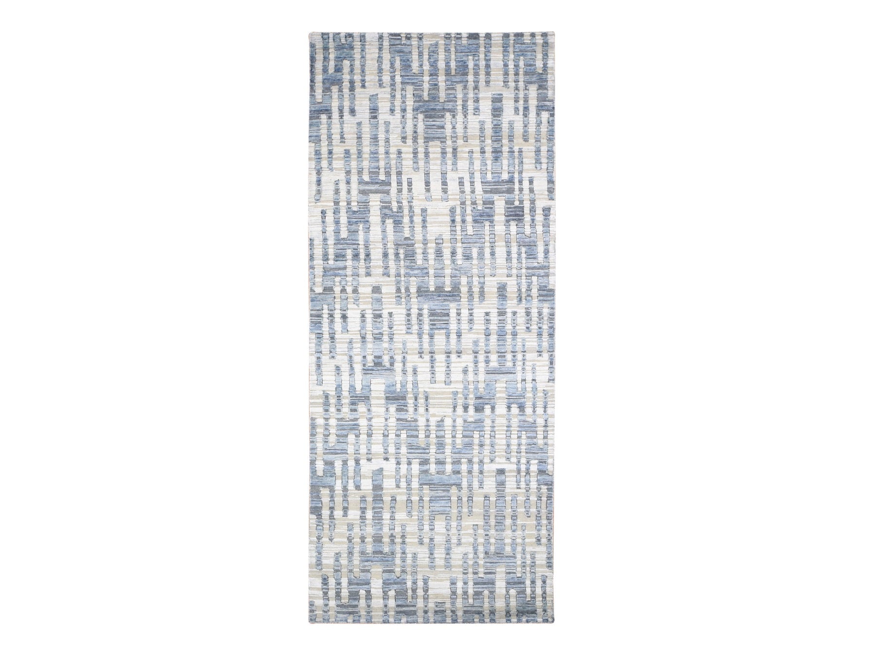 Gray 4'0" x 10'3" Modern / Contemporary Hand knotted Wool/Silk Rug - Sku: O080088