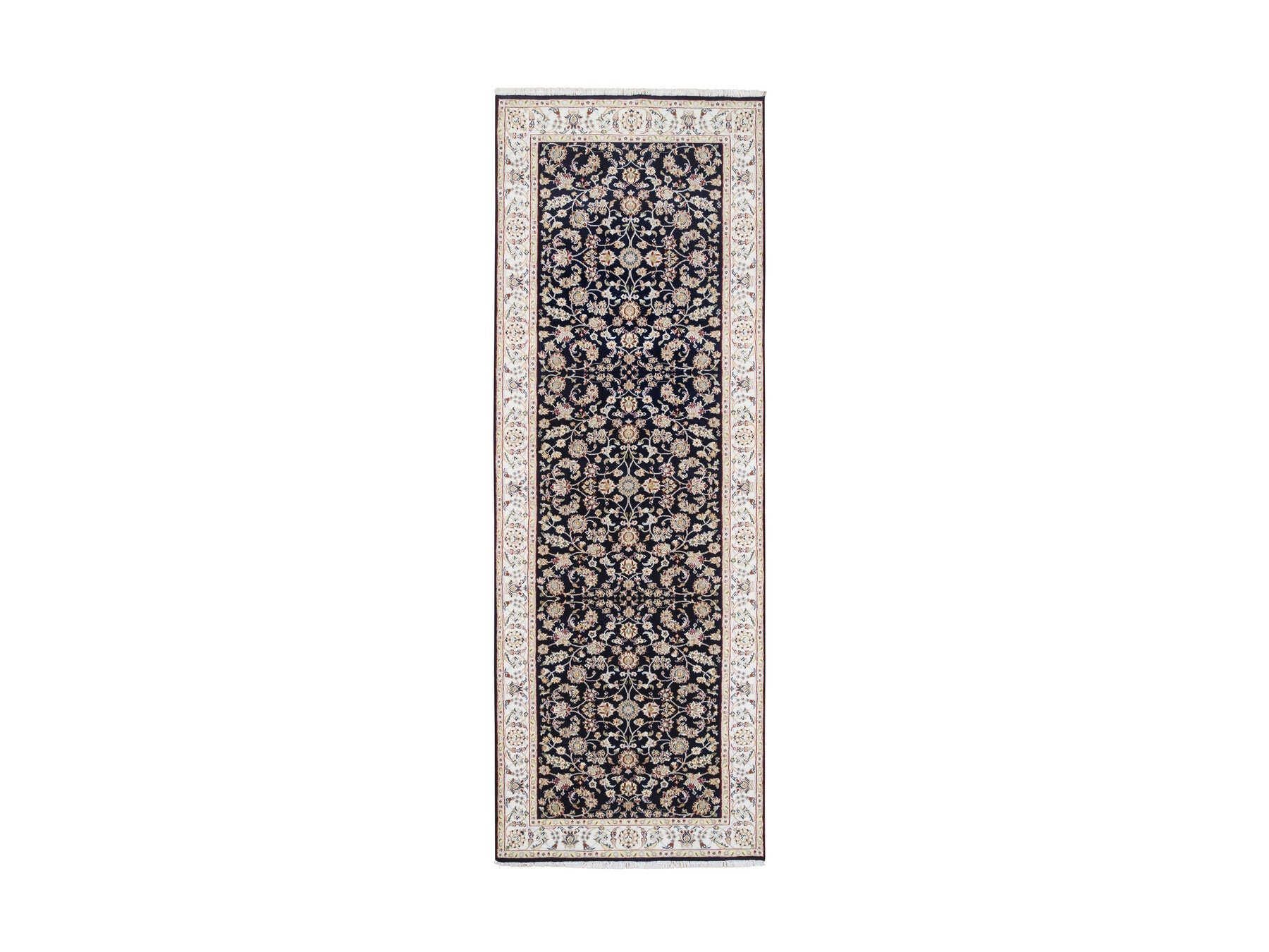 Nain Fine Oriental hand-knotted wool runner in Blue & Ivory, 2'8" x 9'10" — SKU O080089