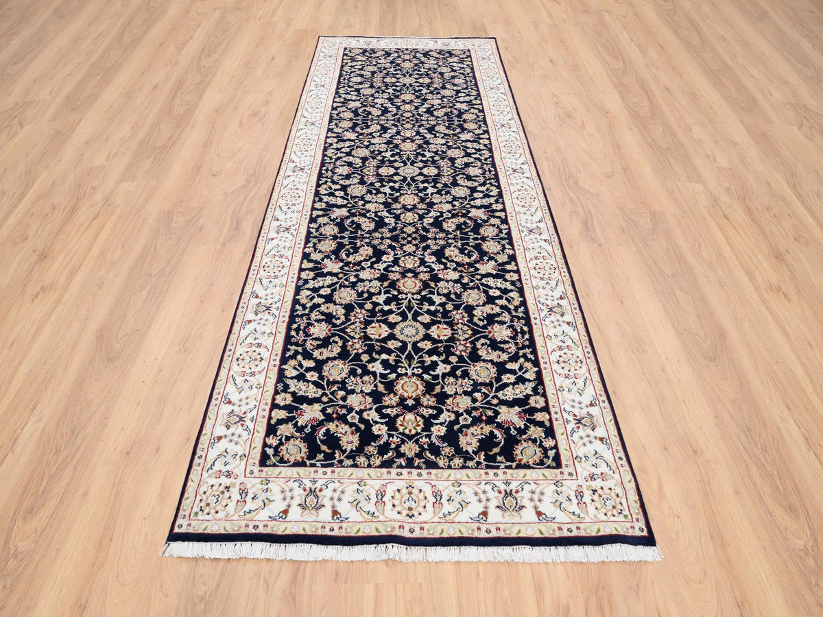 Nain Fine Oriental hand-knotted wool runner in Blue & Ivory, 2'8" x 9'10" — SKU O080089 (view 2)