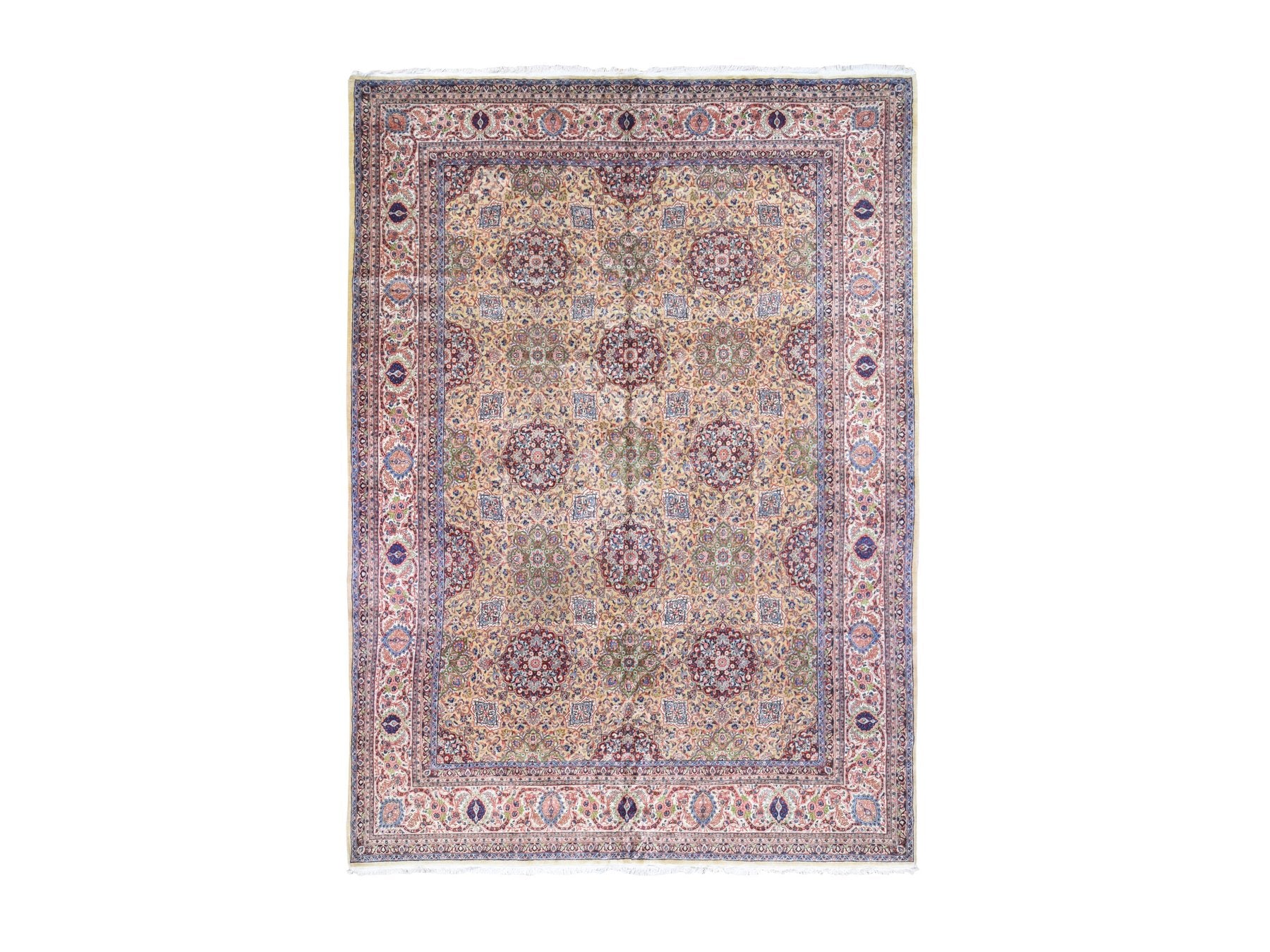 Antique hand-knotted wool rug in Yellow & Ivory, 11'5" x 15'9" — SKU O080111