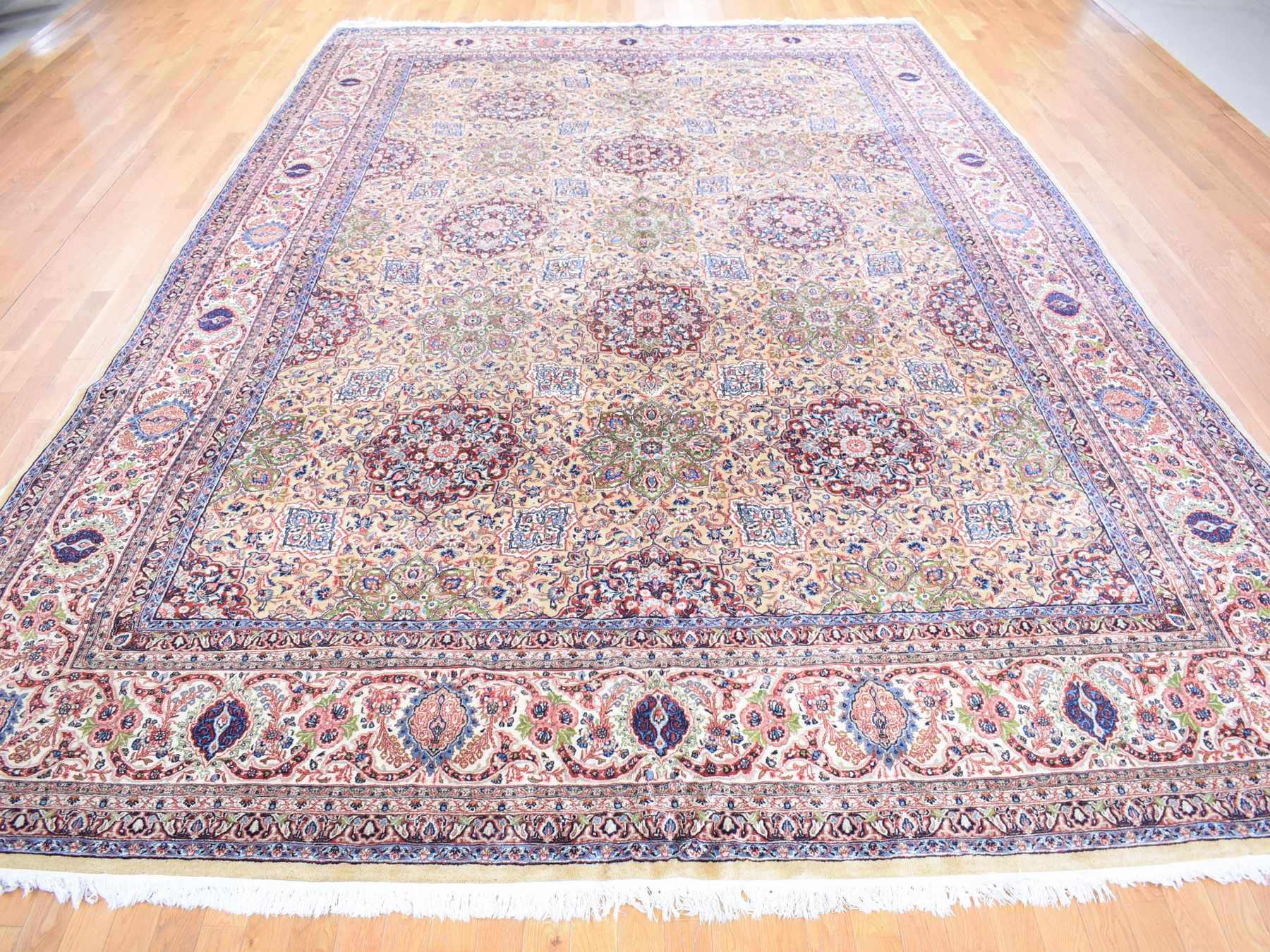 Antique hand-knotted wool rug in Yellow & Ivory, 11'5" x 15'9" — SKU O080111 (view 2)