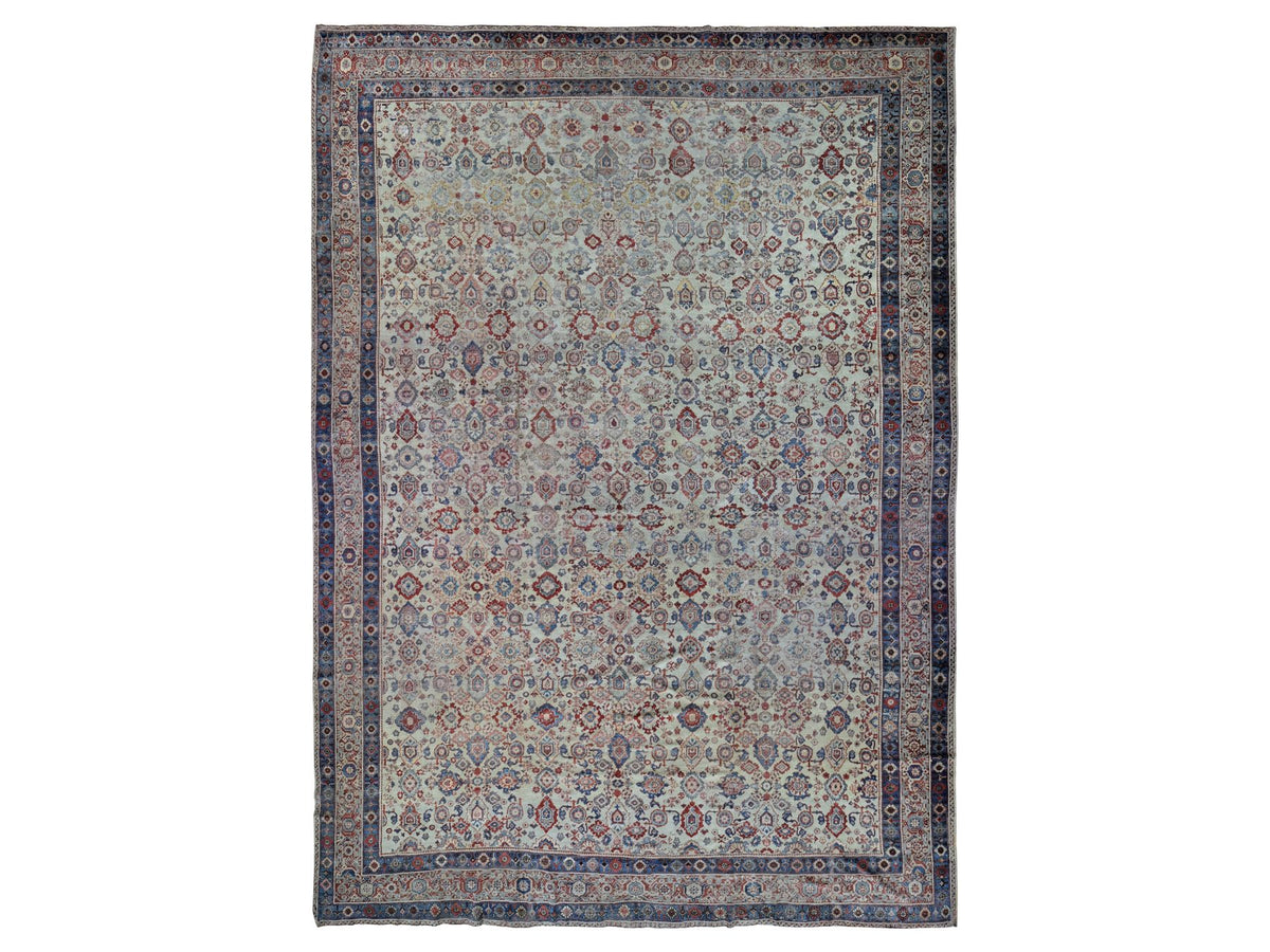 Mahal Antique hand-knotted wool rug in Beige & Navy Blue, 13'10" x 19'5" — SKU O080116