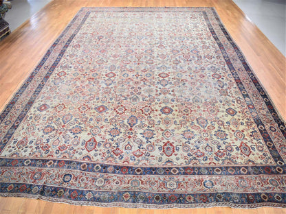 Mahal Antique hand-knotted wool rug in Beige & Navy Blue, 13'10" x 19'5" — SKU O080116 (view 2)
