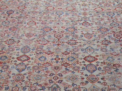 Mahal Antique hand-knotted wool rug in Beige & Navy Blue, 13'10" x 19'5" — SKU O080116 (view 8)